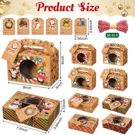 Cinnvoice 24 Pcs Christmas Cookie Boxes Bulk Christmas Bakery Boxes with Window 2 Styles Treat Boxes with Tags Strings Xmas Party Cupcake Candy Containers for Pastry Packaging Supplies
