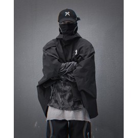 MFCT Men's Lightweight Techwear Poncho Jacket with Hood (US, Alpha, X-Large, Regular, Regular, Black-J40)