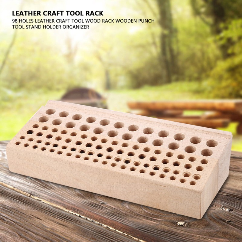98 Holes Leather Craft Tool Wood Rack Wooden Punch Tool