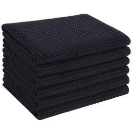 VIVOTE Pack of 6 Microfibre Dry Towels Waffle Weave Cleaning Cloths Super Absorbent Tea Towels 40 cm x 56 cm Black