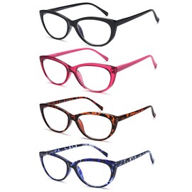 EYEURL 4 Pack Cat Eye Reading Glasses for Women, Blue Light Blocking Readers Lightweight Spring Hinge Anti Eyestrain UV Fashion Eyeglasses +1.25