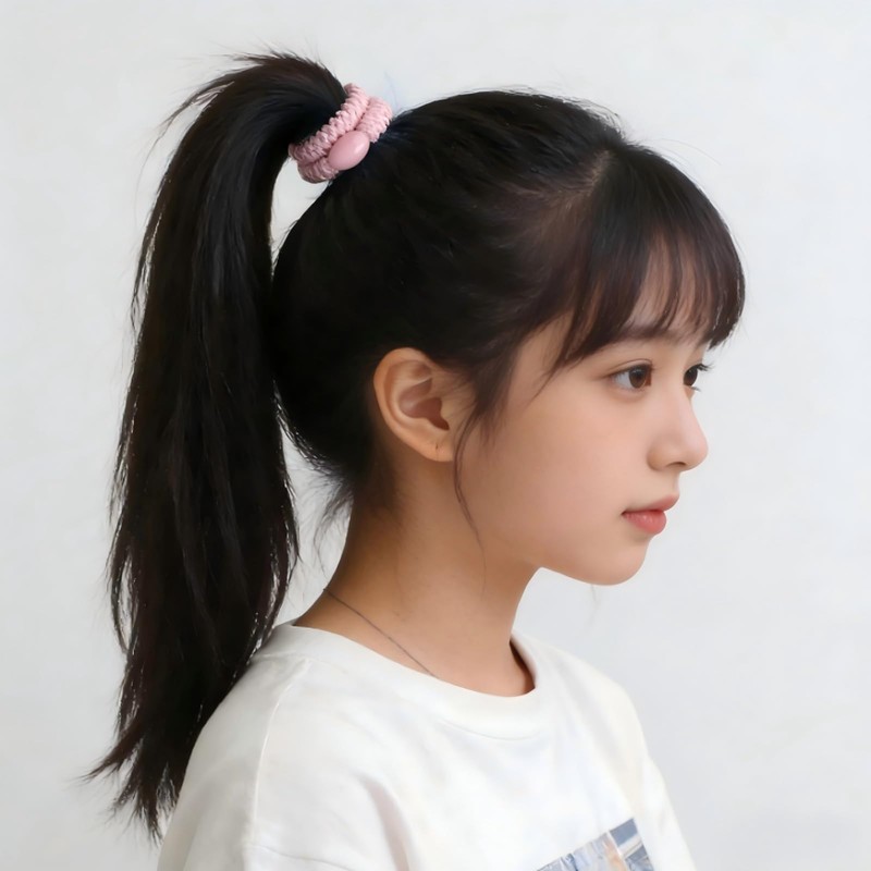 ヘアゴム 4個セット、編み込みデザイン、ビーズ付き、キッズ 、女の子 、ヘアゴム高弾力、レディース ガールズ ヘアアクセサリー (ピンク)pk