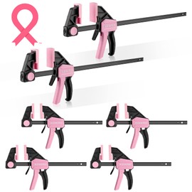 WORKPRO Bar Clamps for Woodworking, 6-Pack One-Handed Clamp/Spreader, 4PC 6" and 2PC 12" Wood Clamp Set, Light-Duty Quick-Change F Clamps with 150 lbs Load Limit, Pink Ribbon