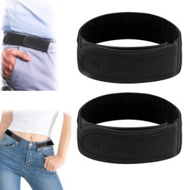 Jidyllic No Buckle Belts for Men Women,2 Pcs No Buckle Elastic Belt Adjustable Waist Invisible Adjustable Waist Belt Buckle elastic Belt for Unisex(Black,L)