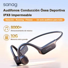 Audfonos De Conduccin sea Para Natacin Sanag B33s Ipx8 32gb, Bluetooth 6.0, Deporte Y Running, Resistentes Al Agua, Msica Sin Telfono, Color Negro    