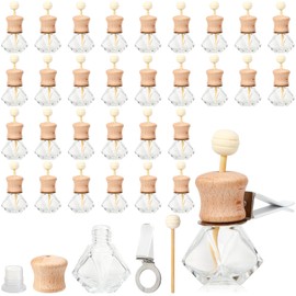 Zubebe 30 Pack Car Diffuser Air Freshener Bottle Empty Car Essential Oil Diffuser Auto Glass Perfume Diffuser Bottle with Vent Clip Wooden Caps Stick Fragrance Ornament(Diamond)