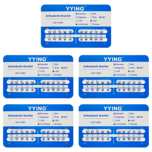 YYING 5 Packs Orthodontic Metal Brackets Dental Braces Standard MBT