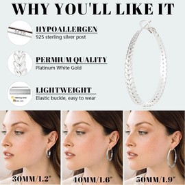 JEMARA Silver Hoop Earrings for Women 925 Sterling Silver Hoop Earrings Hypoallergenic Large Silver Hoop Earrings Lightweight Thick Big Silver Hoop Earrings 40MM