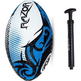Optimum Razor Rugby Ball - Perfect for Training & Gameplay, Great Flight & Air Retention, Rubber Dimpled Surface for Grip, 2-Ply 410g - Black/Red/White -Size 3 - With Pump