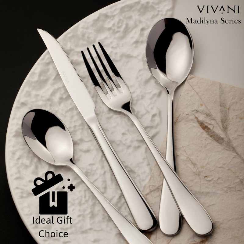 VIVANI 16 Piece Heavy Silverware Set for 4, Forged Stainless