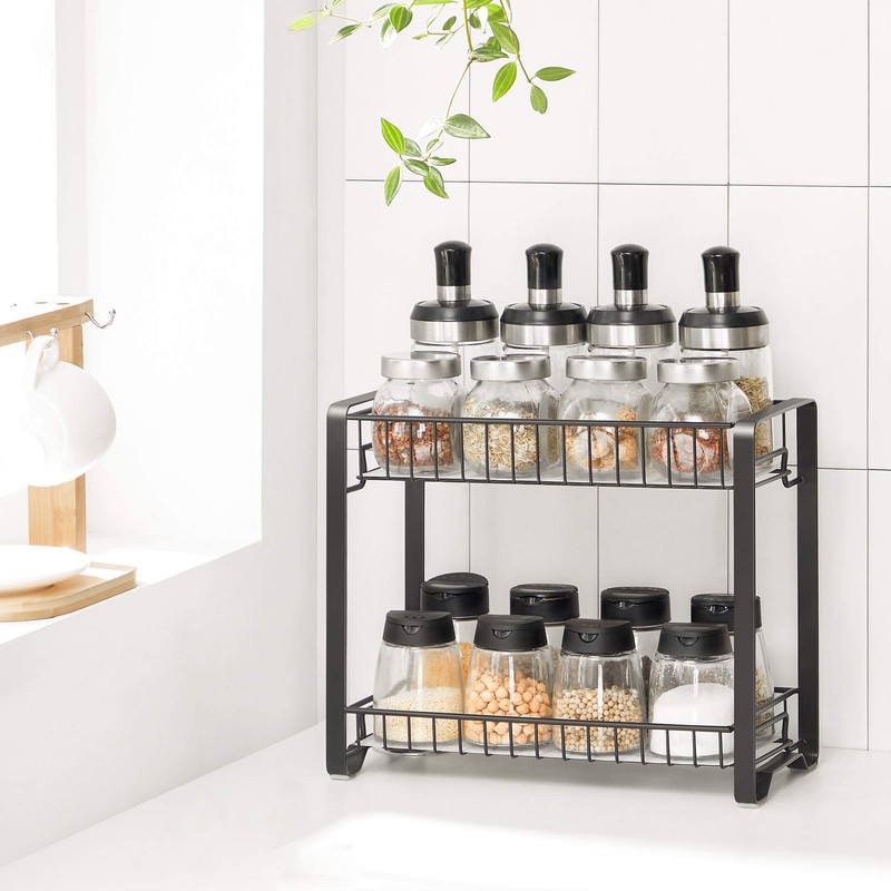 SONGMICS 2 Tier Kitchen Rack Metal Spice Rack with Plastic