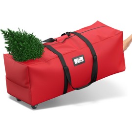 Mrrihand Christmas Tree Storage Bag, Large Artificial Anti-Tear Heavy-Duty 600D Oxford Cloth Xmax Christmas Tree Storage Box with Rolling Wheels, Christmas Tree Storage Container (Red, 7.5Ft)