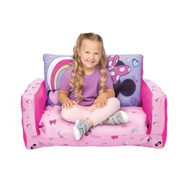 Minnie Mouse Inflatable Sofa Bed for Kids – 2-in-1 Flip Open Couch to Lounger & Nap Mat, Over 4ft Long, Removable Cover, Indoor/Outdoor Use, Ages 2–5