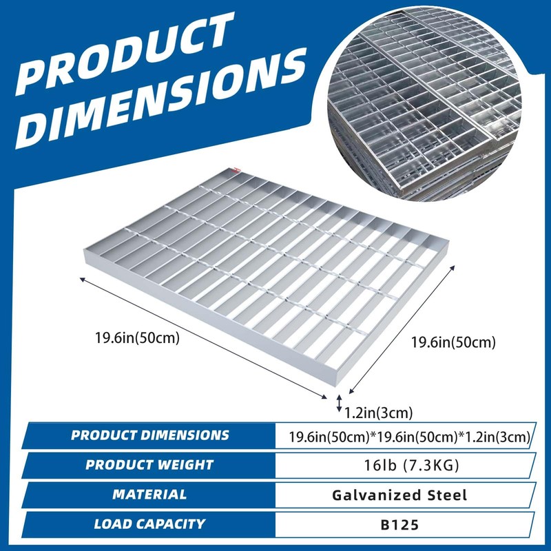 Outdoor Galvanized Steel Drain Grate,20x20in Heavy Duty Drain Cover,B125 Class