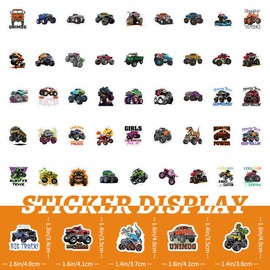 100pcs Monster Jam Trucks Stickers Kawaii Small Stickers Decorative Masking Stickers for Personalize Laptop Scrapbook Daily Planner