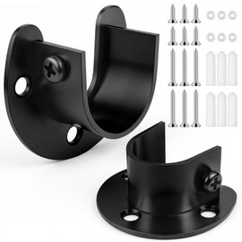 FIRJOY 2Pcs Heavy Duty Stainless Steel Closet Rod Bracket Holder (Black, 1.0")