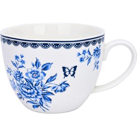 STP Porcelain J-217507 Tea Cup and Saucer, Vintage Indigo, Bone China Porcelain, Floral Design, 15.2 Fluid Ounces