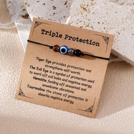 Korotho Evil Eye Bracelets for Women Men, Evil Eye Beads Chakra Bracelets Necklace Triple Protection Bracelet Good Luck Energy Stone Healing Crystal Black Hematite Gemstone Ankle Jewelry Gifts