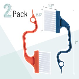 Slick- Window Track Cleaning Brush, 2 Pack, Navy Blue/Orange Ergonomic Handle, Built-in Scraper, Multipurpose, Window Track Cleaning Tools