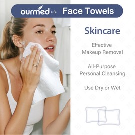 Ourmed Life Face Towels, 11"×9" Disposable Face Towel – Ultra-Soft, Thickened Facial Towelettes, Lint-Free Dry Wipes for Sensitive Skin, Ideal for Makeup Removal & Skincare (50 Count, 2 Pack)