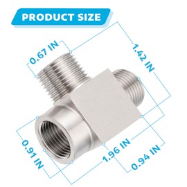 Yoebor Stainless Steel 304 Pipe Fitting Female Run Tee, 3/8" NPT Female x 3/8" NPT Male x 3/8" NPT Male 3-way T-fitting, 1pc