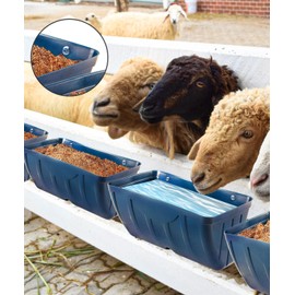 2 Pack Feeder Chicken Feed Trough with Clips Hanging Fence Feeder for Goat Chicken Duck Goose Deer Sheep Piglets Poultry Waterer Bucket Feeding Container for Livestock, with Clips (Dark Blue)