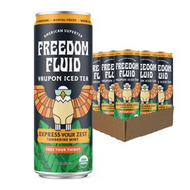 Freedom Fluid Organic Yaupon Iced Tea – Tangerine Mint | Herbal Tea Drink | Lightly Sweetened, Low Sugar, Low Calories, Real Brewed Tea, Clean Ingredients, Antioxidant Rich, Natural Caffeine, 12 Pack (12 oz cans)