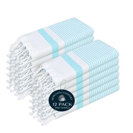 HEIRLOOM COMFORT Aqua Blue Turkish Kitchen Towels 16x26 Inch, 12 Pack, 100% Cotton, Super Absorbent, Fast Dry, Machine Washable, Dish Towel with Tassels for Drying Dishes, Cleaning, Everyday Use