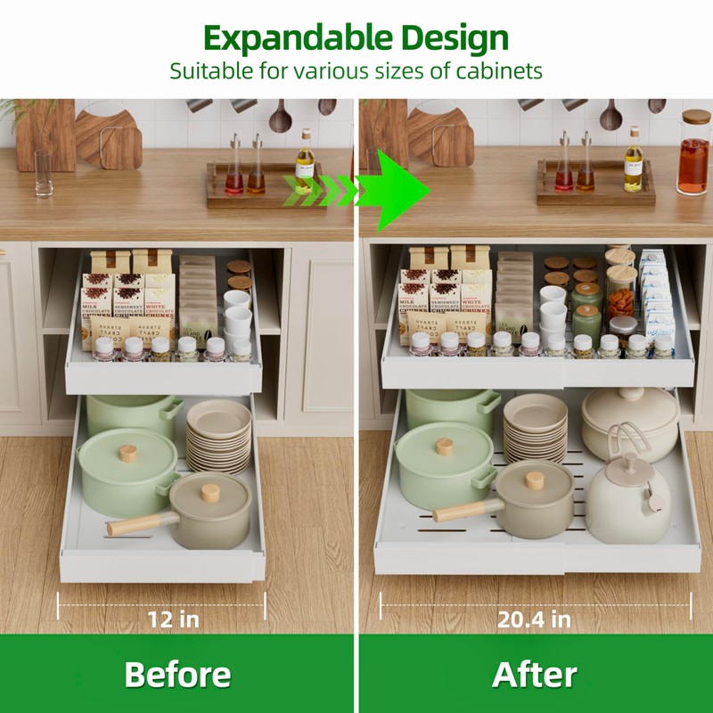 PAKETA 4 Pack Expandable Pull Out Cabinet Organizer, 21'' Deep