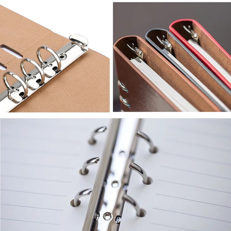 A5 Notebook 6 Holes PU Leather Cover Notebook， Loose Pocket