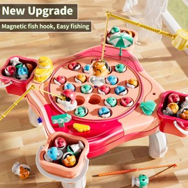 NIPLOOOW Magnetic Fishing Game Toys, Rotating Board Game with Music Including 48 Fishes and 8 Fishing Poles, Party Game Toys for Kids Age 4 5 6 7 8 and Up