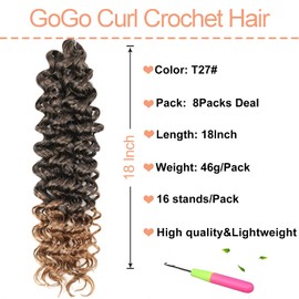 Mscat 8 Packs GoGo Curl au Crochet Cheveux 18 Pouces Vague d'eau Bouclés au Crochet Cheveux for the Women Ombre Ocean Vague au Crochet Cheveux Synthetic Vague Profonde Plage Curl Extensions