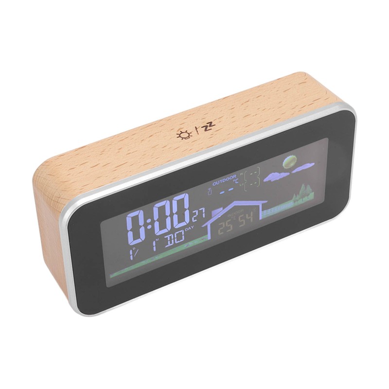Digital Projection Alarm Clock VA HD Color Screen Wooden Weather