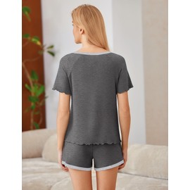 Ekouaer Womens Pajamas Short Sleeve Sleepwear Pjs Shorts Set 2 Piece Loungewear Summer Sleepwear Set Dark Gray,Small