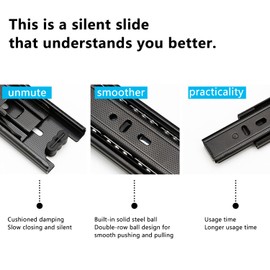 JEMLYD Ball Bearing Drawer Slides 1 Pair 3 Section Heavy-Duty Slide Rails, 8 Inch 100lb Capacity, Full Extension Side-Mount for Cabinets/Dressers/Storage (Black) (8 inches)