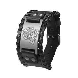 Cupimatch Men's Leather Bracelet Wide Wrap Bracelet Braided Flesh Bracelet Bangle Rope Boys Length Adjustable Brown Black, 21 cm, Leather Faux Leather