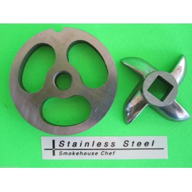 Size 8 SET Sausage Stuffer plate AND knife for Meat Grinder LEM Cabelas & others