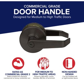 Lawrence Commercial Lever Door Lock - Heavy Duty Locking Commercial Door Handle Keyed Entry, Grade 2 Door Handle with Lock and Key - Oil Rubbed Bronze, Storeroom Function