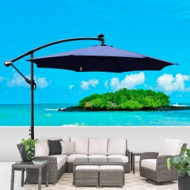 10 ft Outdoor Solar Powered LED Lighted Patio Umbrella Waterproof 8 Ribs Crank Cross Base Sun Shade for Garden Backyard Pool SpaColor: as Pic Color