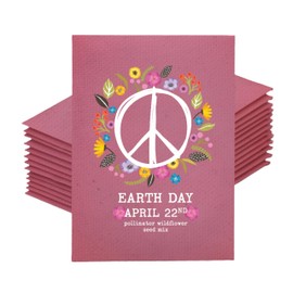 Earth Day Peace and Flowers - Wildflower Mix Seed Packets - 25 Seed Packs - Perfect Eco-Friendly Gift for Gardeners & Friends - Non GMO Seeds