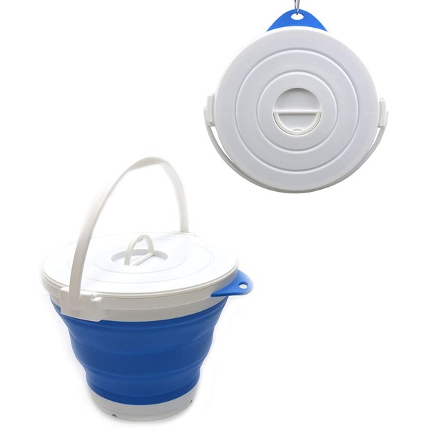 SAMMART 10L (2.64Gallon) Collapsible Fishing Bucket with Locking Lid, 31cm dia. (Blue)