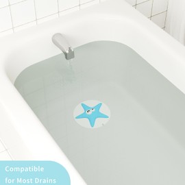 Bathtub Stopper Drain Plug Cover - Silicone Bath Tub Stopper Shower Drain Cover, Drain Stopper, Flat Drain Plug for Kitchen, Bathtub and Laundry, Starfish Bathroom Accessories, 6 Inches, Blue