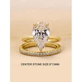 RODIFFY 4.0CT Pear Cut Engagement Ring Set for Women,14K Yellow Gold Plated 925 Sterling Silver Simulated Diamond Bridal Wedding Ring Set (Yellow Gold, 5.5)