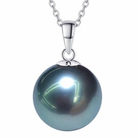 Tahitian Black Pearl Necklace,Quality Handpicked AAA Tahitian Black Pearls,925 Sterling Silver Chain 18K White gold Plated Necklace(9-10mm)