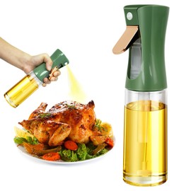 Obsoorth 220ml/7.4 oz Oil Sprayer for Cooking and Baking, Kitchen Oil Spray Bottle for Air Fryer, Clear Double-barreled Oil Mister Spray Bottle with Thick Glass, Green