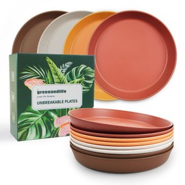 greenandlife 9.3 Inch 8PCS Dishwasher & Microwave Safe Wheat Straw Plates, Alternative for Plastic Plates, Lightweight Reusable Unbreakable Dinner Plates, BPA Free for Kids Adults, Sunset