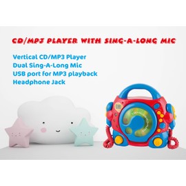 HANNLOMAX HX-335CD CD/MP3 Player with Dual Sing-A-Long Mic, USB Port for MP3 Playback, LCD Display, Headphone Jack. (Red/Blue)