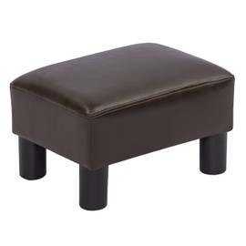Adeco Faux Leather Seat Footstool/Footrest Small, 15x11x9 Ottoman bench foot rest, Coffee Brown