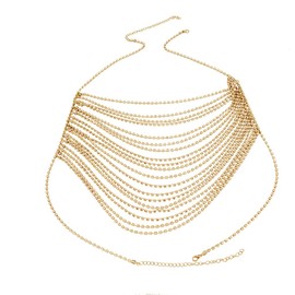 Sinkcangwu Women's Crop Top Chain Necklace Diamond Rhinestone Bra Body Jewelry, Gold