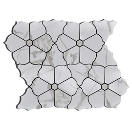 Kieacia 10-Sheet Peel and Stick Backsplash Tiles for Kitchen PVC Marble Self-Adhesive Tile White Mosaic Tiles for Bathroom Vanities Table Desktop Fireplace